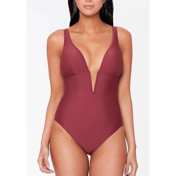 BAR III RED VELVET Plunge V-Wire One-Piece Swimsuit. Size XS. - Picture 1 of 4